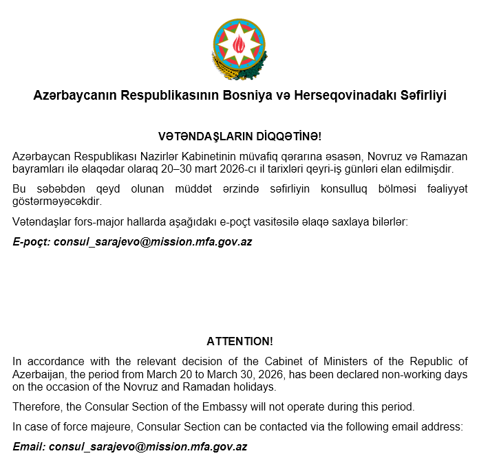 Announcement regarding non-working days Xeber basligi